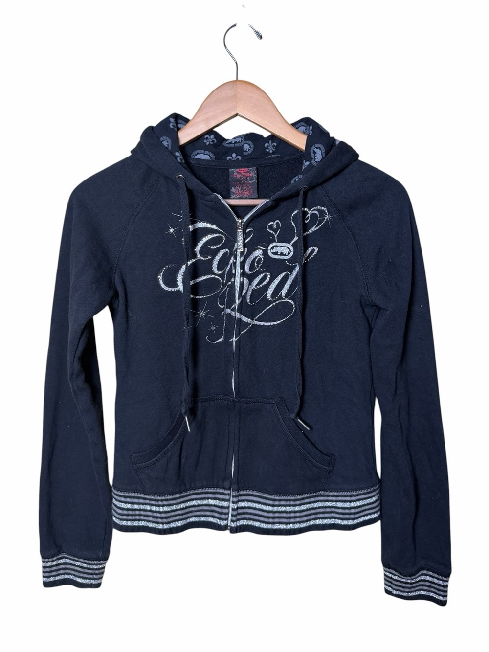 Ecko Red Y2K Rhinestone Zip Up Hoodie Women’s Small Black Bling Graphic